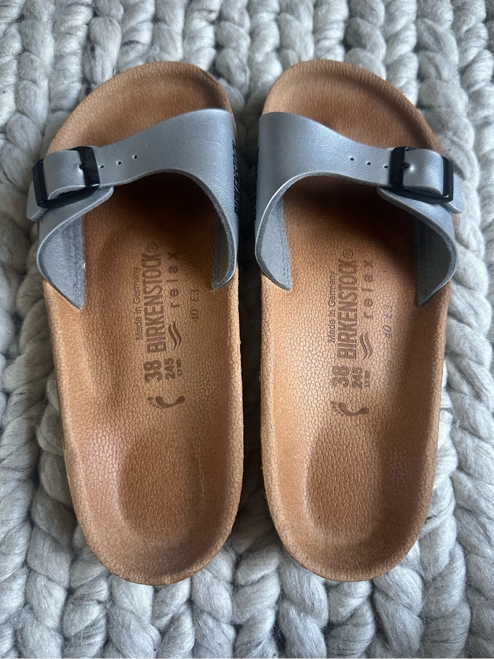 Birkenstock Madrid Metallic silver sandals in (size 38)